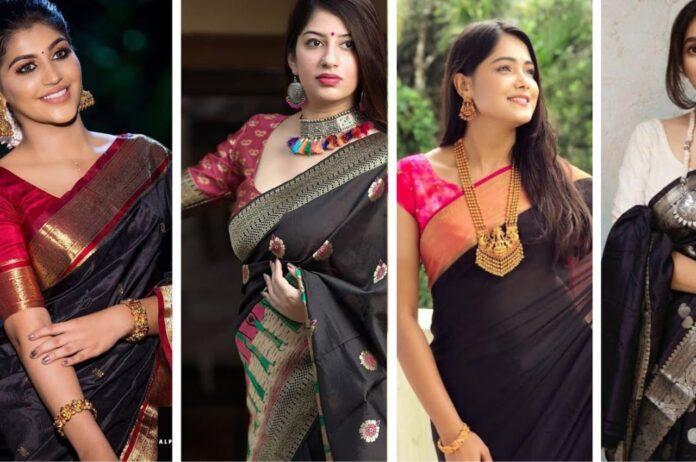 Black saree with Jewellery