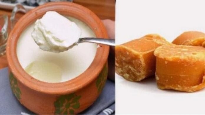 Jaggery with curd