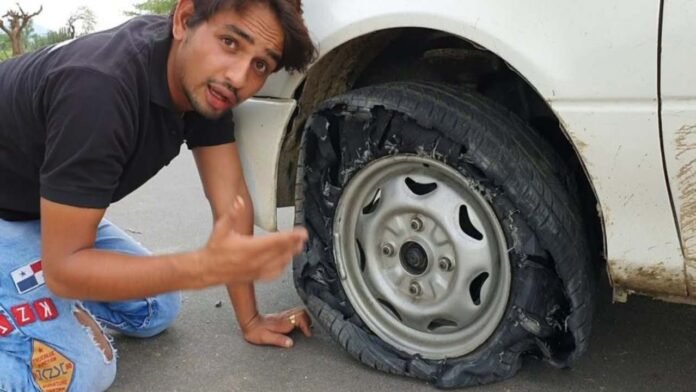 Car tyre puncture